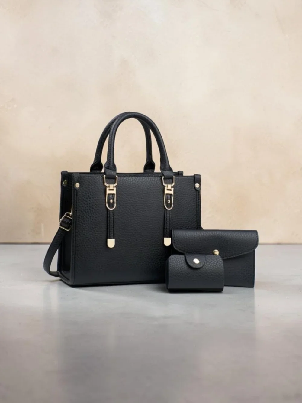 2025 New PU Leather 3‑Piece Women’s Handbag Set – Tote, Shoulder Bag & Wallet